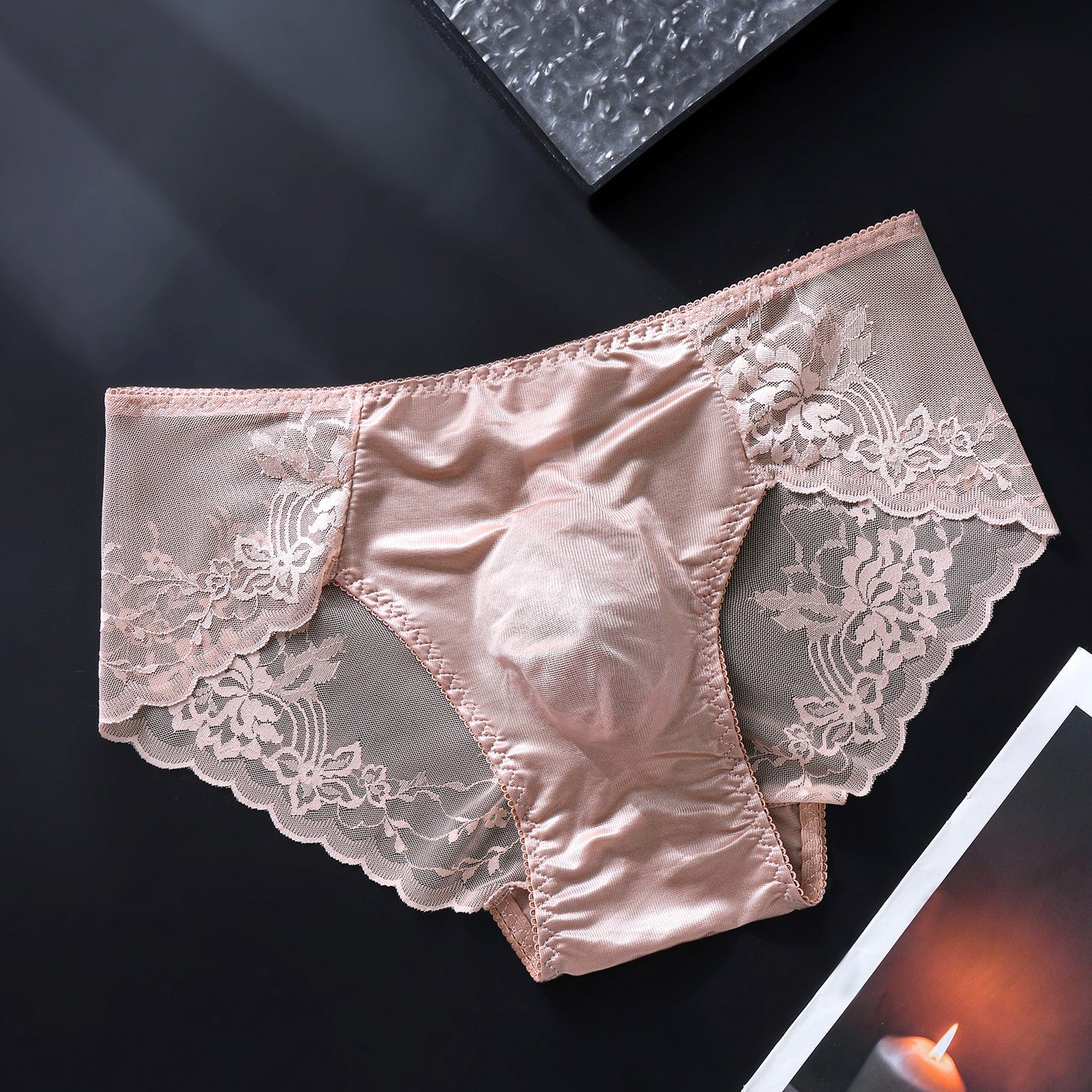 French Lace Brief with 3D Space Pouch — Petals & Lace