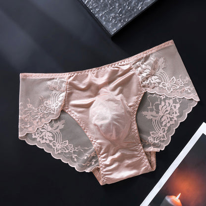 Coffee French Lace Brief with 3D Contour Pouch — Petals & Lace