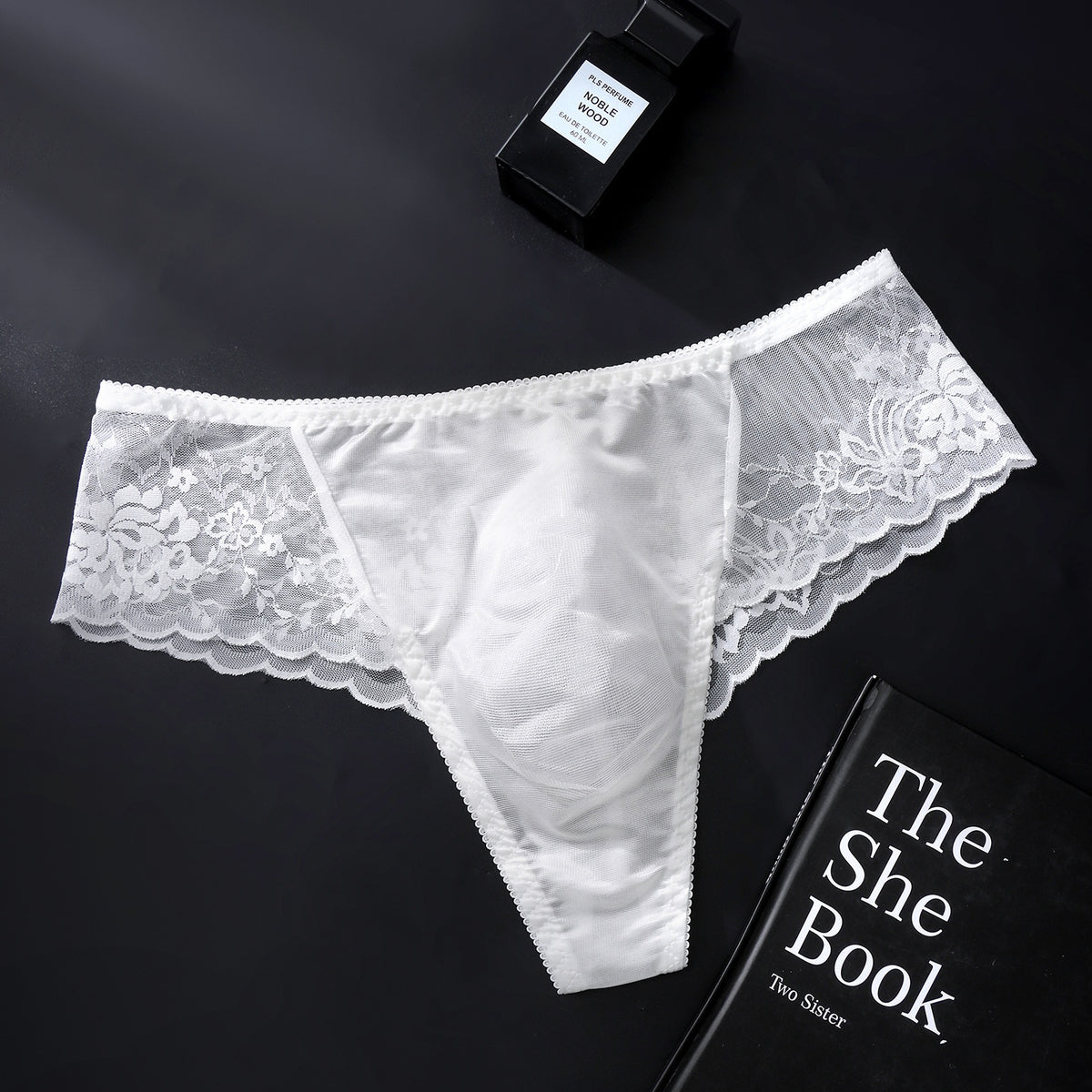 Men's Floral Lace Mesh Brief with 3D Contour Pouch - White