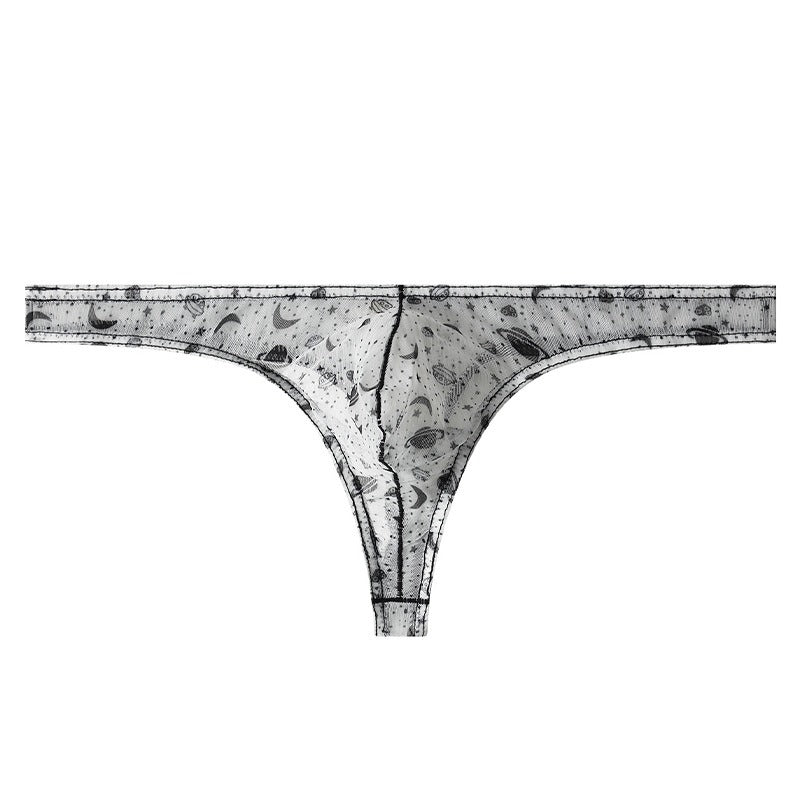 Starry Print Ice-Silk Thong with 3D Contour Pouch — Petals & Lace