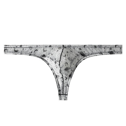 White Starry Print Ice-Silk Thong with 3D Contour Pouch — Petals & Lace