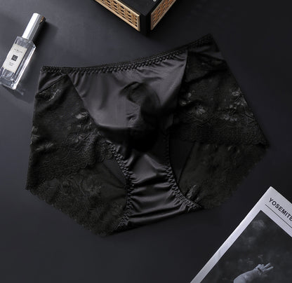 Men's Satin Ice-Silk Lace Brief with 3D Contour Pouch - Black