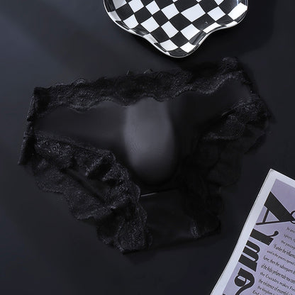 Black Lace-Trimmed Brief with 3D Contour Pouch — Petals & Lace