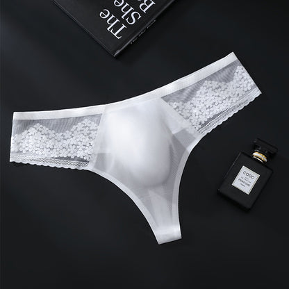 White Seamless Ice-Silk Thong with 3D Contour Pouch — Petals & Lace