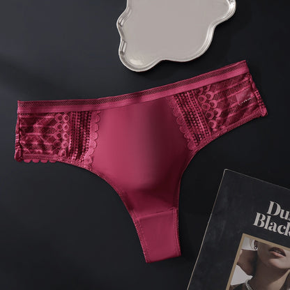 Ruby Red Hollow Lace Thong with 3D Contour Pouch — Petals & Lace