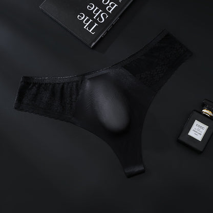 Black Seamless Ice-Silk Thong with 3D Contour Pouch — Petals & Lace