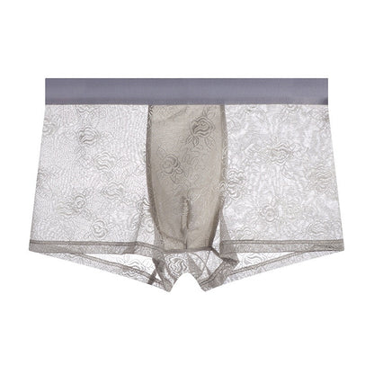 Men's Floral Lace Boxer Brief with 3D Contour Pouch - Grey