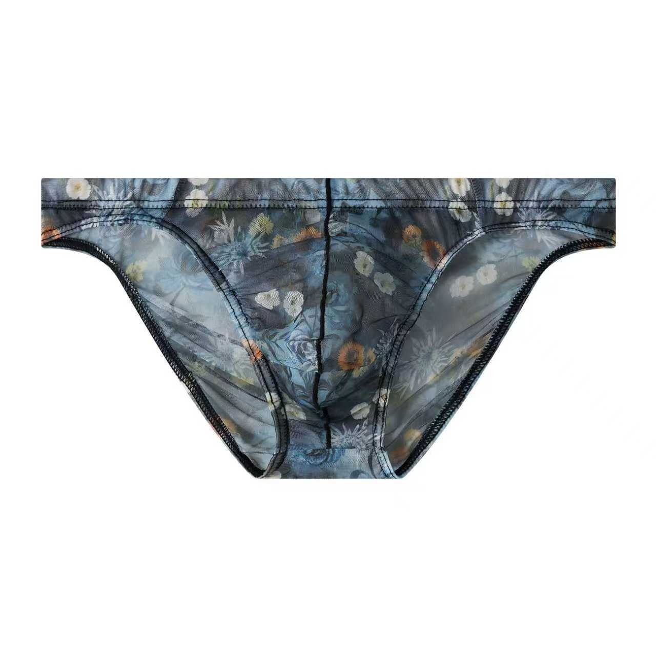 Starry Print Ice-Silk Brief with 3D Contour Pouch — Petals & Lace
